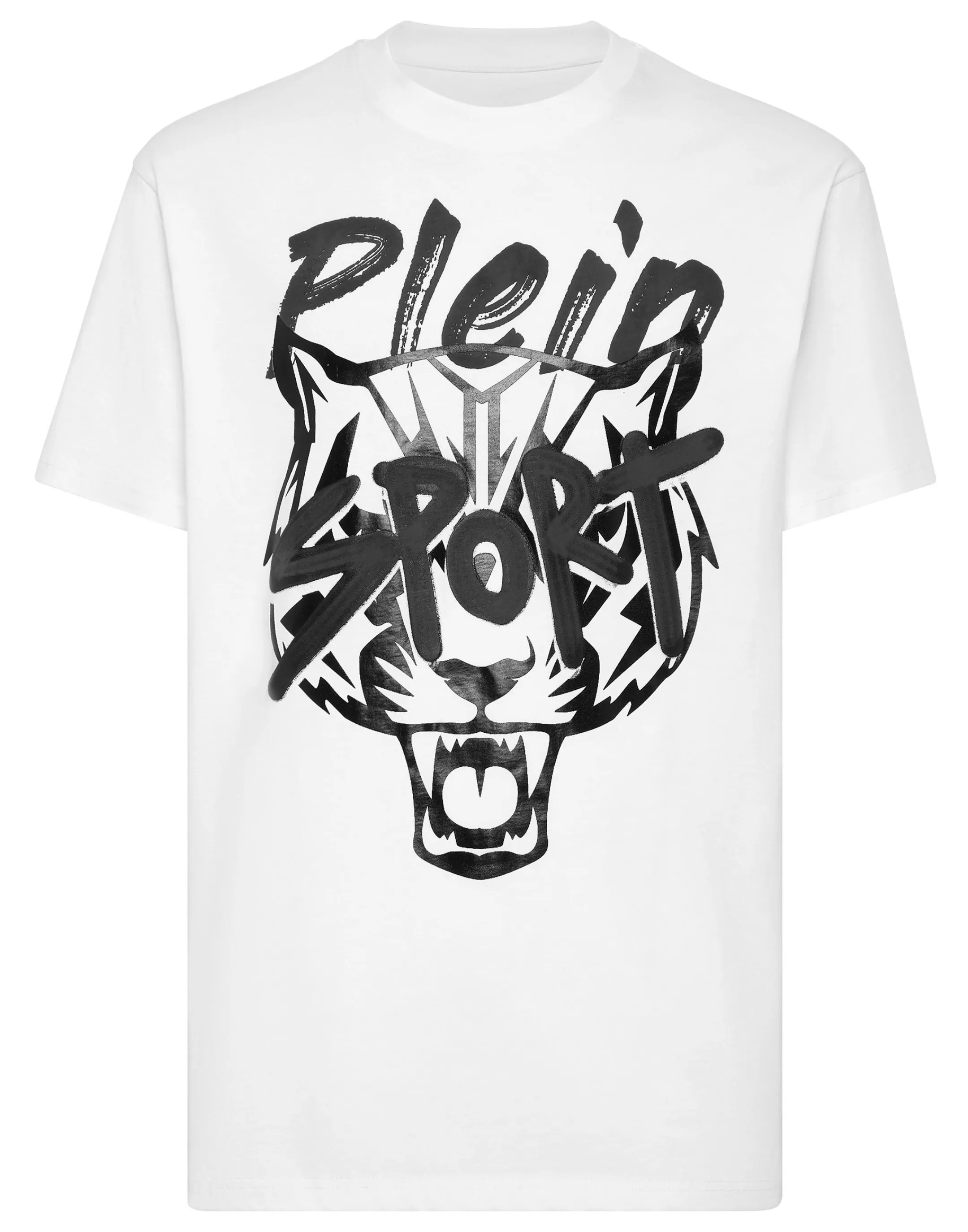 Best Sale Plein Sport T-Shirt Round Neck Stencil Tiger Street Fighter White / Black