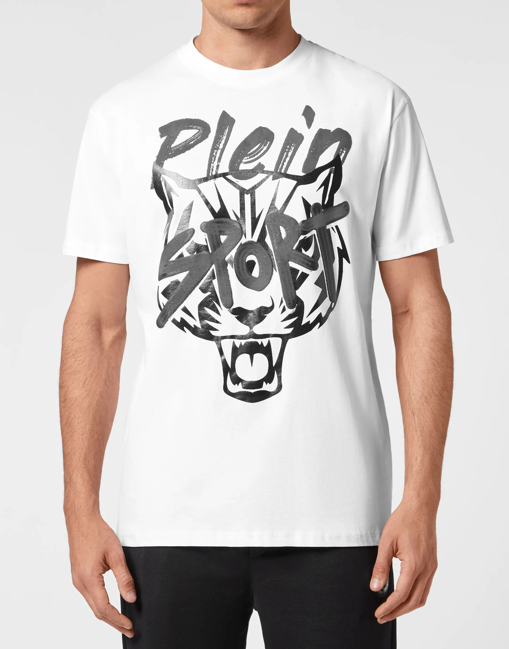 Best Sale Plein Sport T-Shirt Round Neck Stencil Tiger Street Fighter White / Black