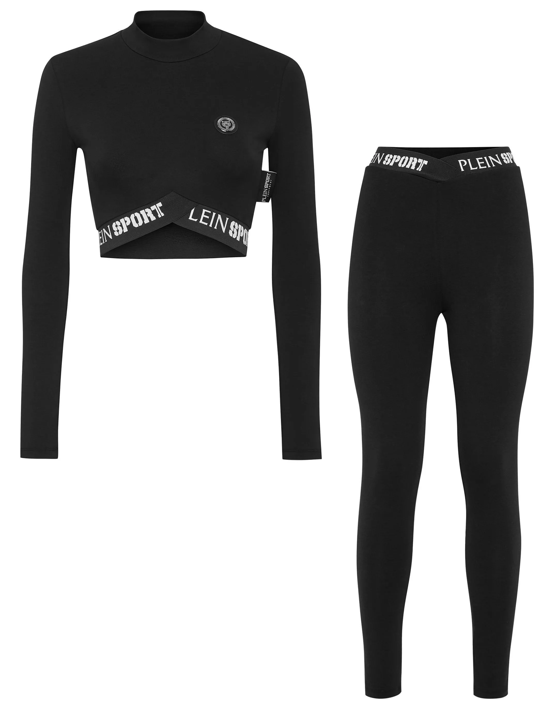 Store Plein Sport Workout Set: Leggings + Long Sleeve Cropped Top Black